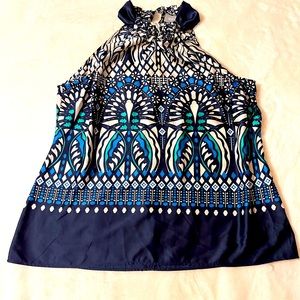 Wallis Navy, green, cream and light blue sleeveless top